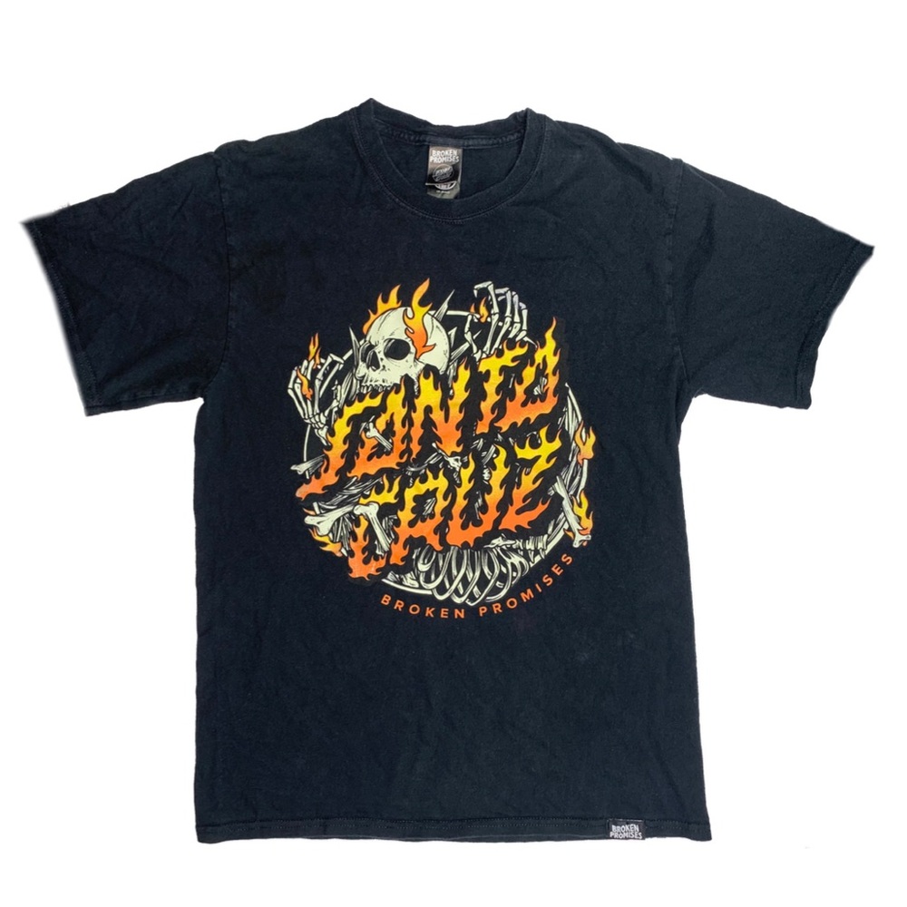 Santa Cruz Black T shirt Skull and Flames Broken Promises Skater Shirt